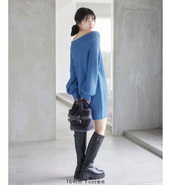 VIS「肩リボンミニ丈ニットワンピース/2WAY」|ワンピース|