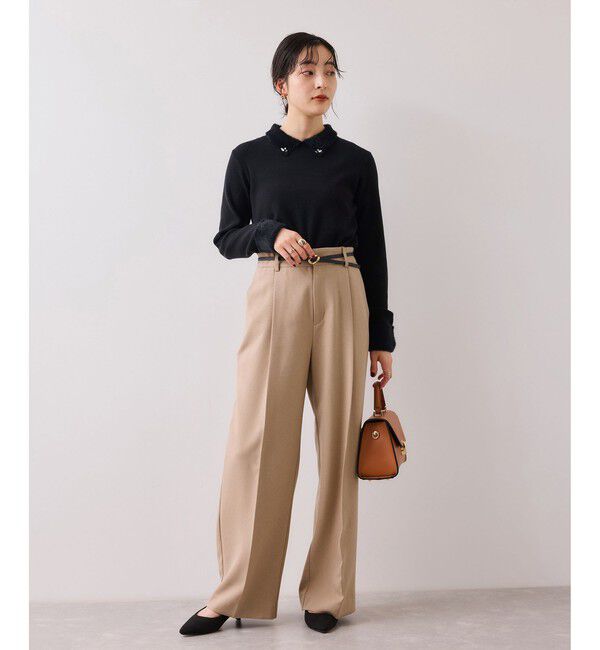 VIS「ビジュー付きシャギーカラーニットトップス」|ニット・セーター|