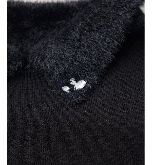 VIS「ビジュー付きシャギーカラーニットトップス」|ニット・セーター|