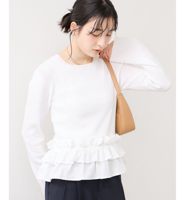 VIS「裾フリルティアードドッキングニット」|ニット・セーター|オフホワイト(15)