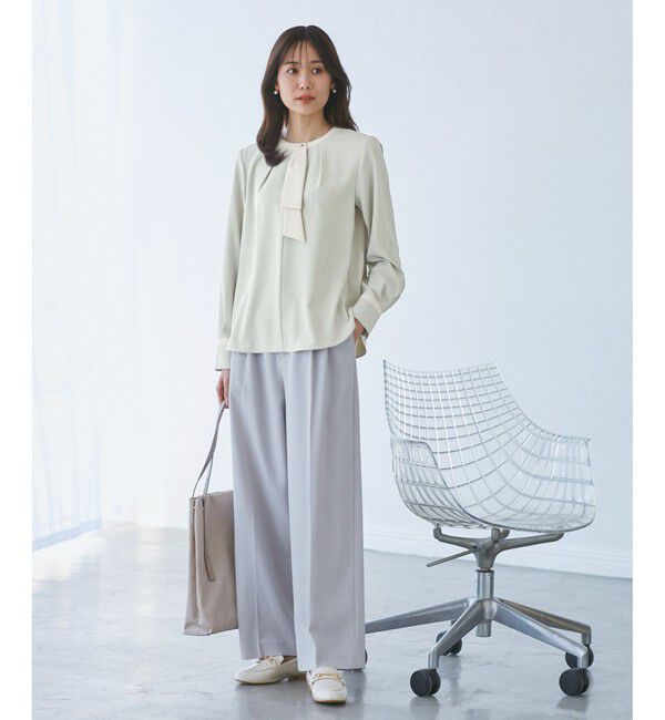Rope&rsquo;Picnic「ジョーゼット配色ボウタイ風ブラウス/セレモニー・通勤対応」|シャツ・ブラウス|