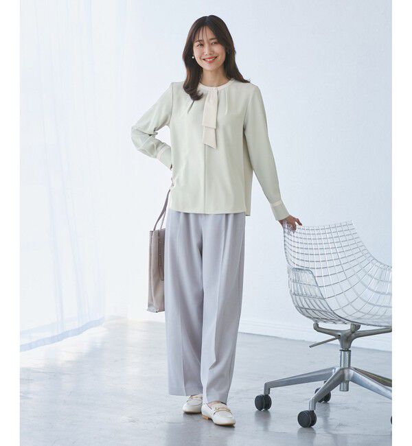 Rope&rsquo;Picnic「ジョーゼット配色ボウタイ風ブラウス/セレモニー・通勤対応」|シャツ・ブラウス|