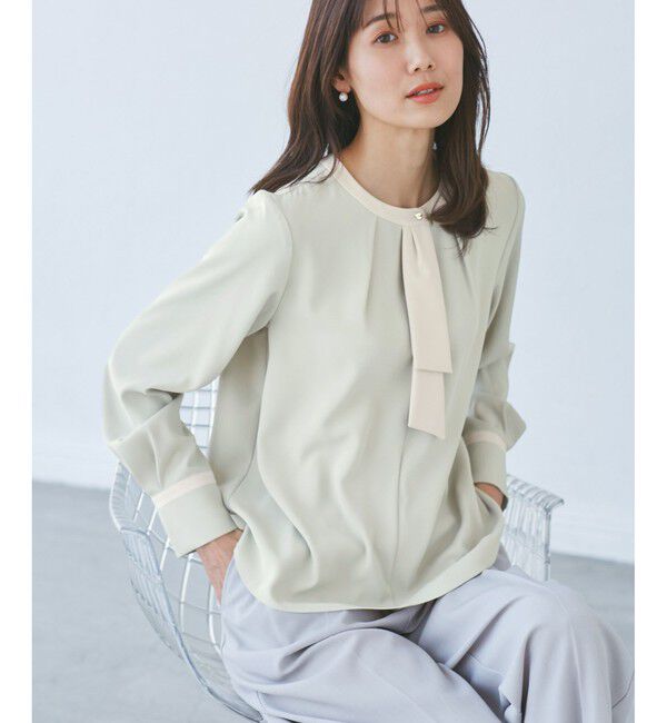 Rope&rsquo;Picnic「ジョーゼット配色ボウタイ風ブラウス/セレモニー・通勤対応」|シャツ・ブラウス|