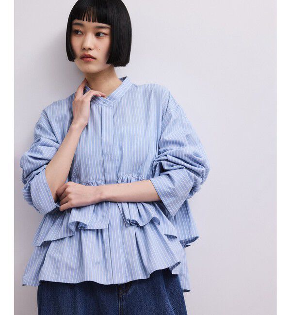 ADAM ET ROPE'「【WEB限定】フリルブラウス」|シャツ・ブラウス|サックス(48)