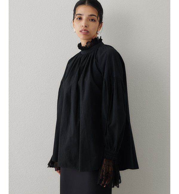  「レースギャザーブラウス」|シャツ・ブラウス|ブラック