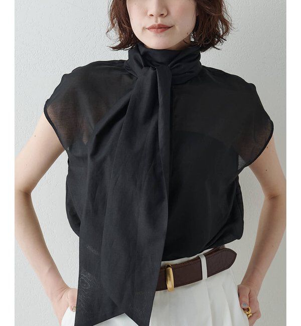  「【WEB＆一部店舗限定カラーあり】コットンシルクボウブラウス」|シャツ・ブラウス|ブラック