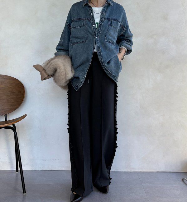  「【WEB限定】カットジョーゼットサイドフリルパンツ」|チノ|