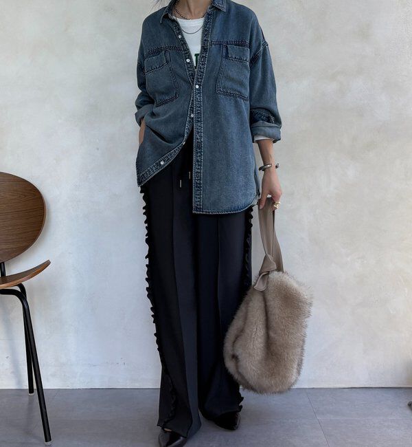  「【WEB限定】カットジョーゼットサイドフリルパンツ」|チノ|