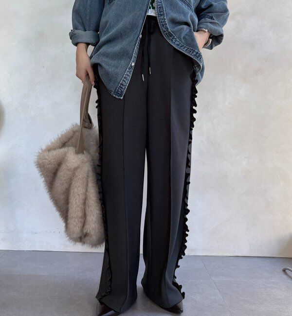  「【WEB限定】カットジョーゼットサイドフリルパンツ」|チノ|