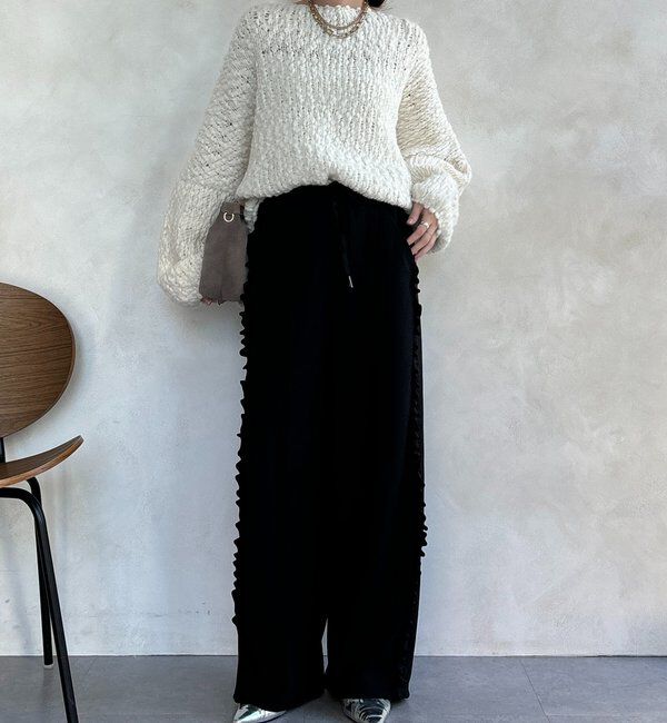  「【WEB限定】カットジョーゼットサイドフリルパンツ」|チノ|