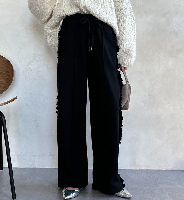  「【WEB限定】カットジョーゼットサイドフリルパンツ」|チノ|