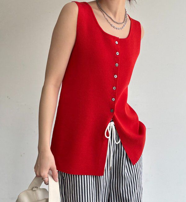  「フロントボタンスクエアニットタンク」|ニット・セーター|オレンジ