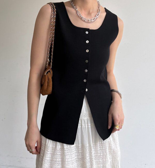  「フロントボタンスクエアニットタンク」|ニット・セーター|