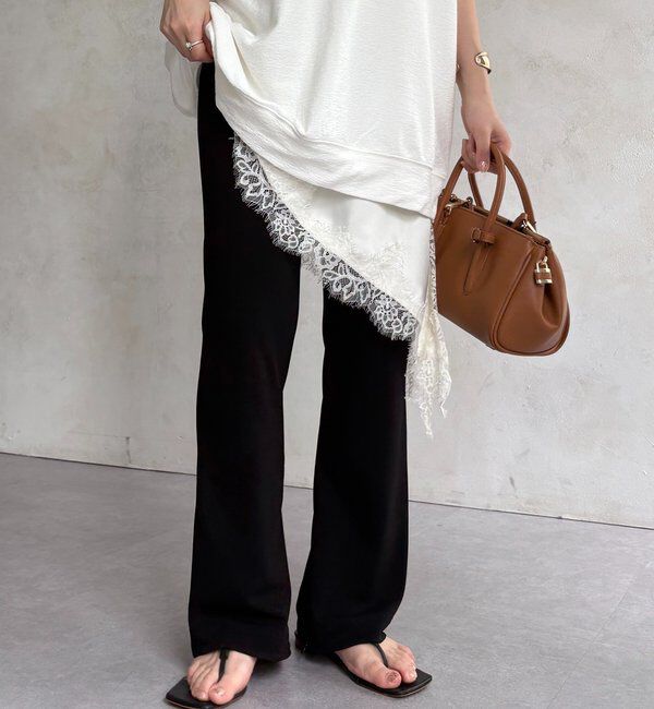  「サイドファスナーセミフレアパンツ」|チノ|ブラック