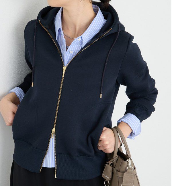  「【WEB限定/キレイめ上品】スポンジダンボールZIPパーカーカットソー」|パーカー|ネイビー
