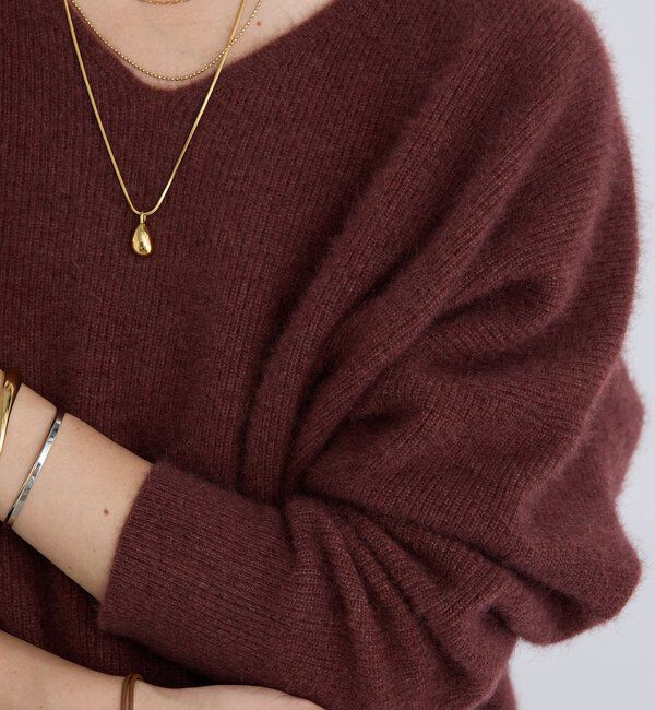  「【抜け感シルエット】ヘアリーウール片畦Vネックニット」|ニット・セーター|