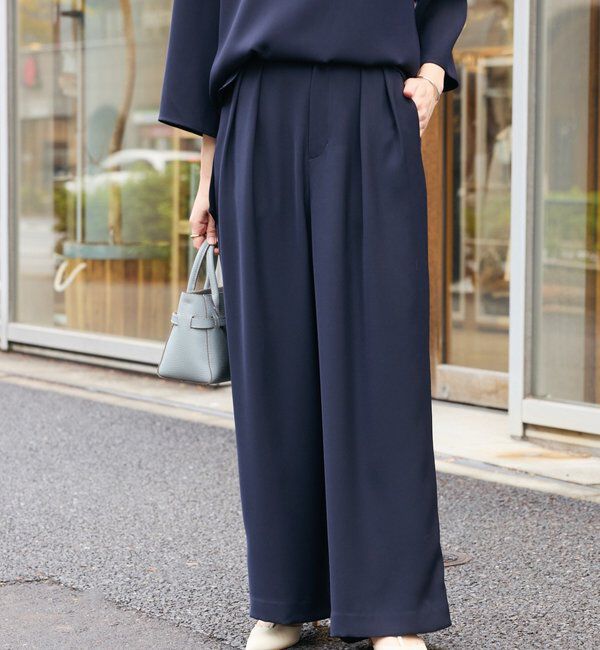  「【オケージョンや通勤に】ダブルサテンタックパンツ」|チノ|ネイビー