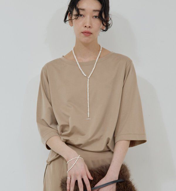  「【安心シルエット】【セットアップ対応】キュプラジャージーラウンドTee」|Tシャツ・カットソー|ベージュ