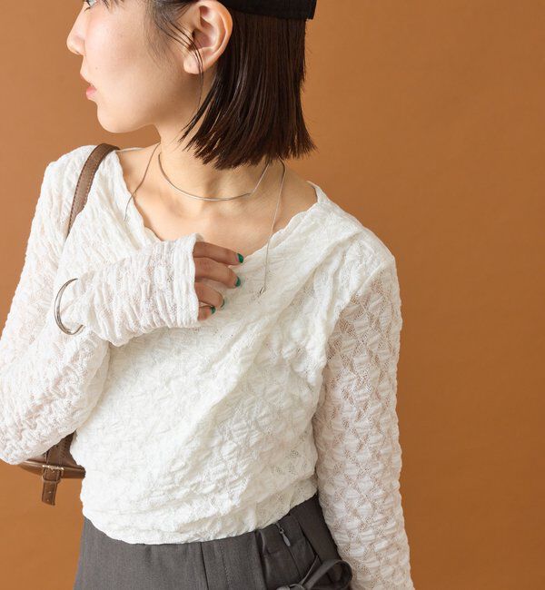  「レースオフショルロングTシャツ」|Tシャツ・カットソー|