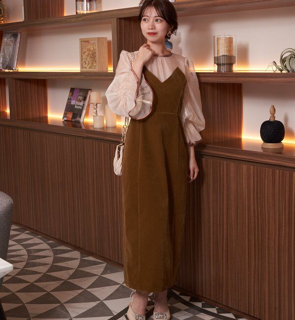  「【結婚式/ドレス/サイズ展開あり】配色シアーベアデザインワンピース」|ドレス|