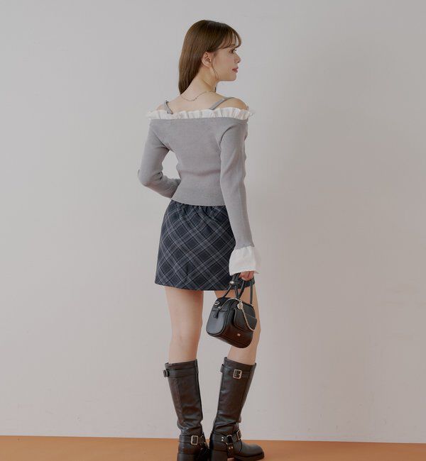 「2wayレイヤードチェックボックスタイトミニスカート」|スカート|