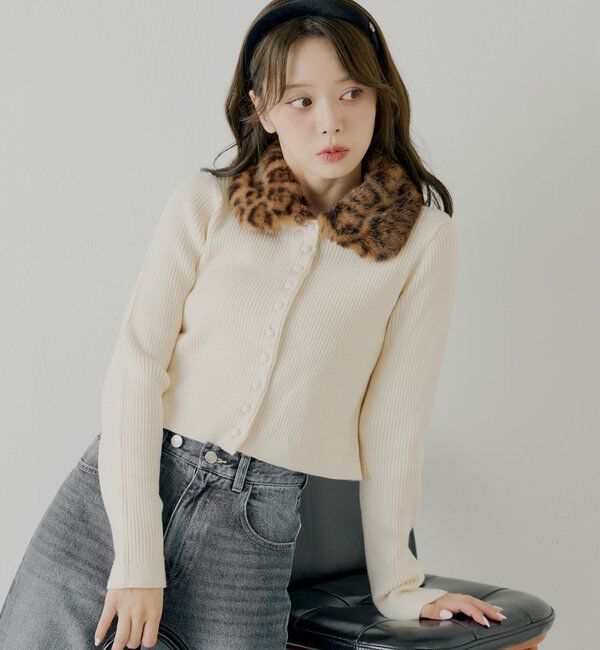  「【SALON by Chico】ファー襟取り外しコンパクトトップス」|ニット・セーター|アイボリー