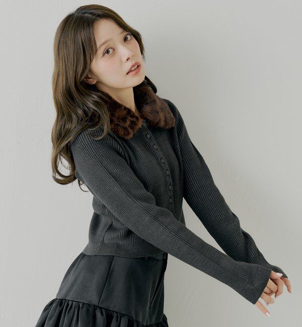  「【SALON by Chico】ファー襟取り外しコンパクトトップス」|ニット・セーター|
