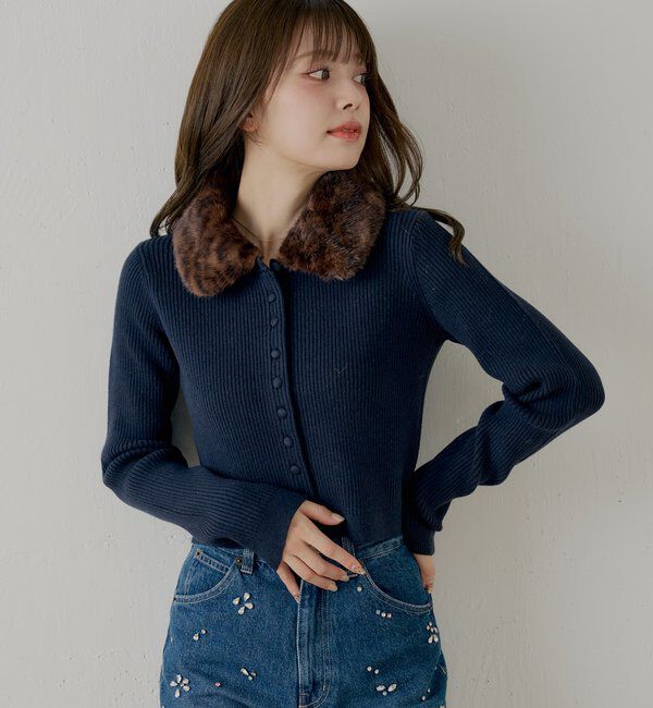  「【SALON by Chico】ファー襟取り外しコンパクトトップス」|ニット・セーター|