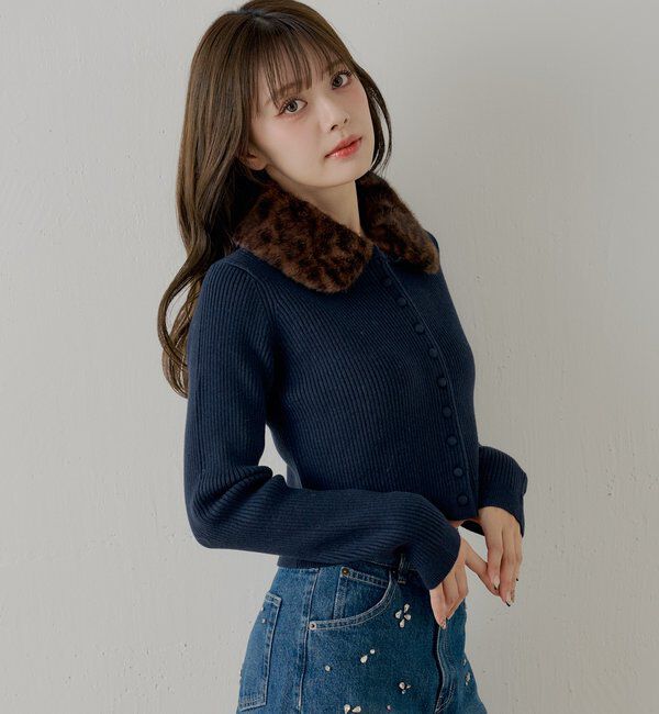  「【SALON by Chico】ファー襟取り外しコンパクトトップス」|ニット・セーター|