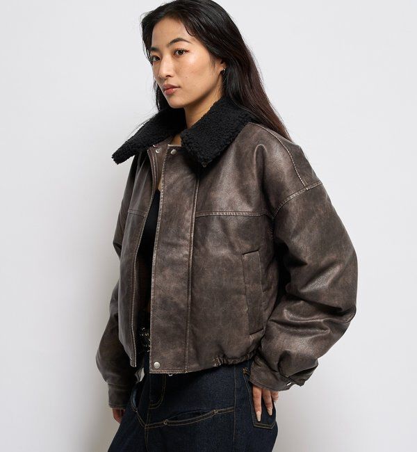  「3way ヴィンテージライクレザーボアブルゾン」|ブルゾン・スタジャン|