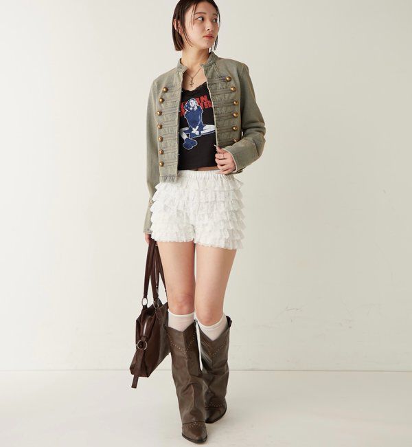  「レースショートパンツ(無地/ドット/チェック/レオパード)」|チノ|