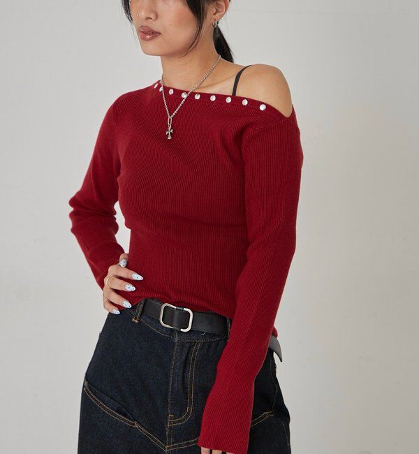  「スタッズワンオフショルニット」|ニット・セーター|