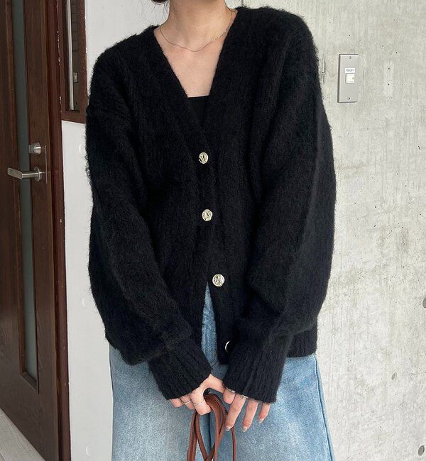  「ニュアンスボタンレイヤード風カーディガン」|カーディガン|