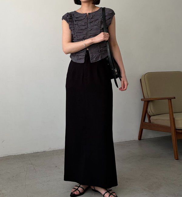  「【洗濯可/着やせ効果◎】チェックギャザーブラウス」|シャツ・ブラウス|