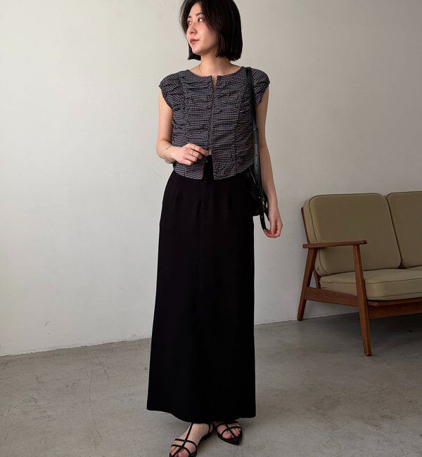  「【洗濯可/着やせ効果◎】チェックギャザーブラウス」|シャツ・ブラウス|