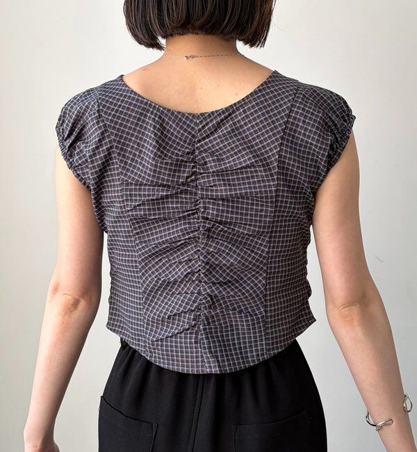  「【洗濯可/着やせ効果◎】チェックギャザーブラウス」|シャツ・ブラウス|