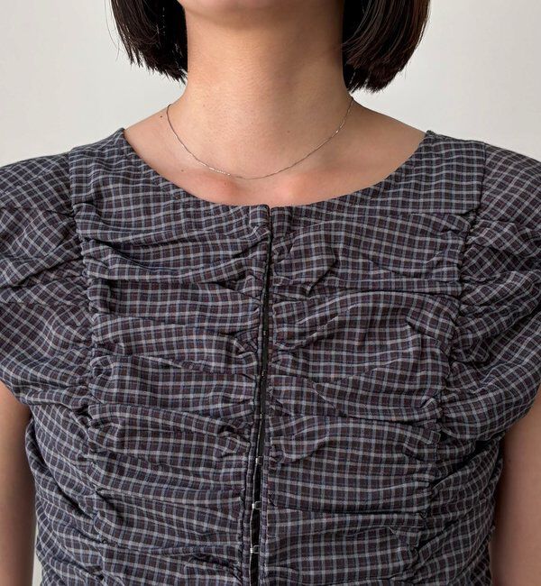  「【洗濯可/着やせ効果◎】チェックギャザーブラウス」|シャツ・ブラウス|