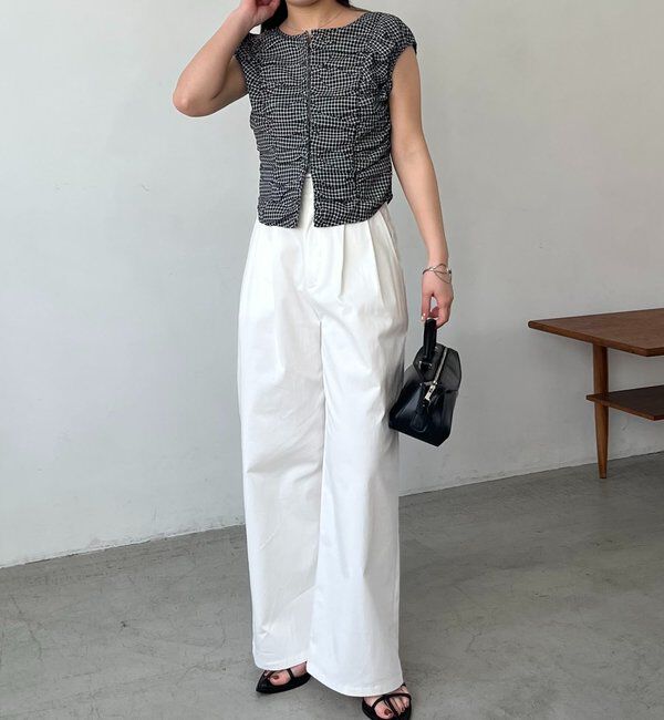  「【洗濯可/着やせ効果◎】チェックギャザーブラウス」|シャツ・ブラウス|