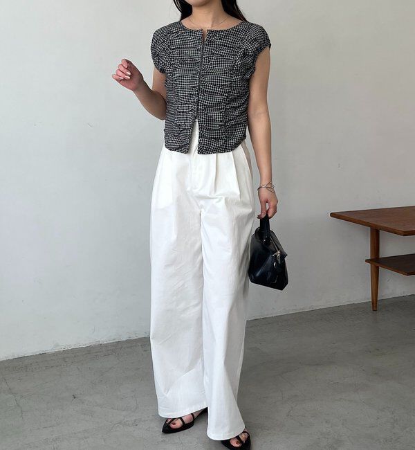  「【洗濯可/着やせ効果◎】チェックギャザーブラウス」|シャツ・ブラウス|