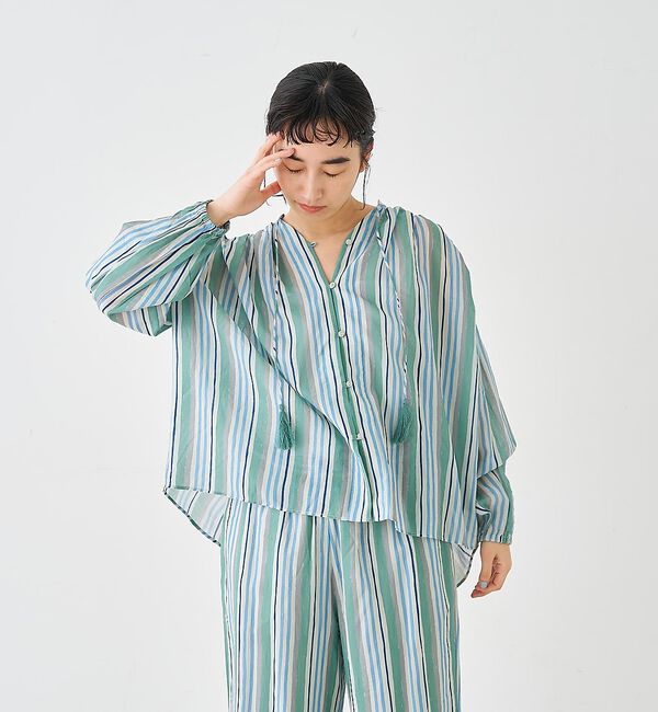collex「ブロックプリント ユラギ ストライプブラウス【予約】」|シャツ・ブラウス|