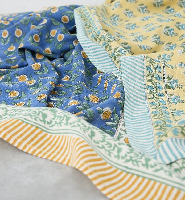 collex「マルチクロス ボニータ花柄 ブロックプリント 145&times;225」|ブランケット|