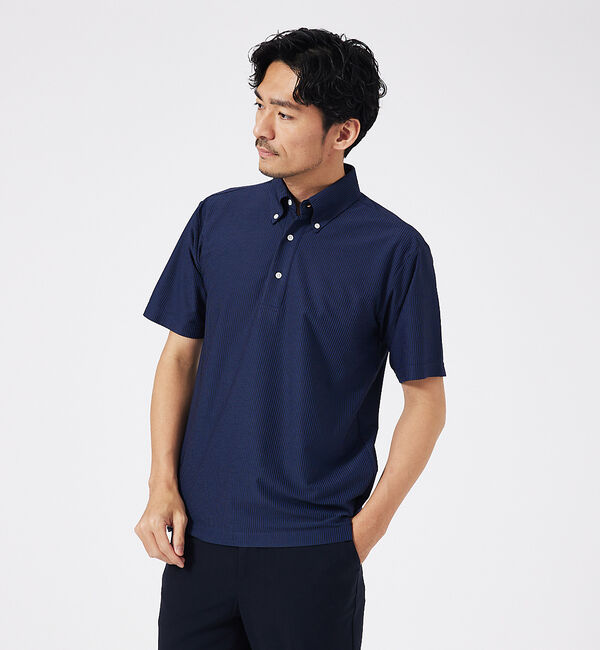 ABAHOUSE「トリコットサッカー ボタンダウン ポロシャツ」|ポロシャツ|ネイビー