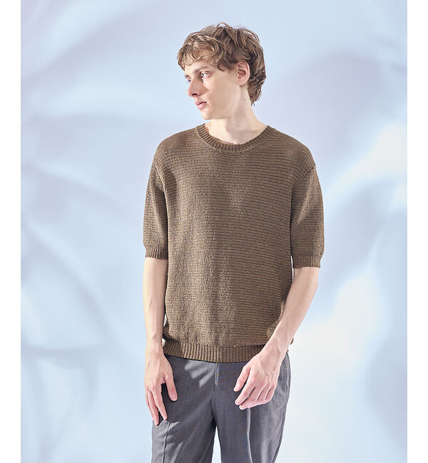 ABAHOUSE「フルニードル メッシュニットTシャツ」|Tシャツ・カットソー|カーキ