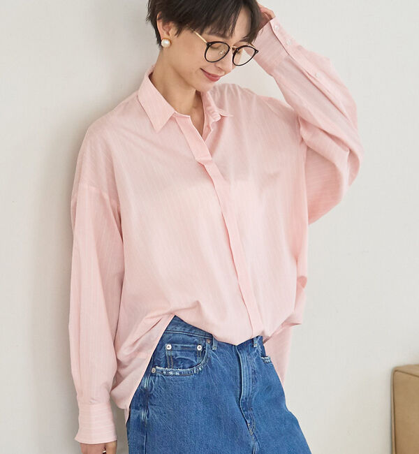 Rouge vif「バックドレープストライプシャツ」|シャツ・ブラウス|ピンク