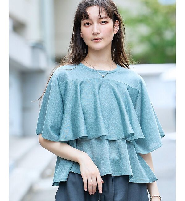 qualite「シャイニーフレアニット」|ニット・セーター|セージグリーン