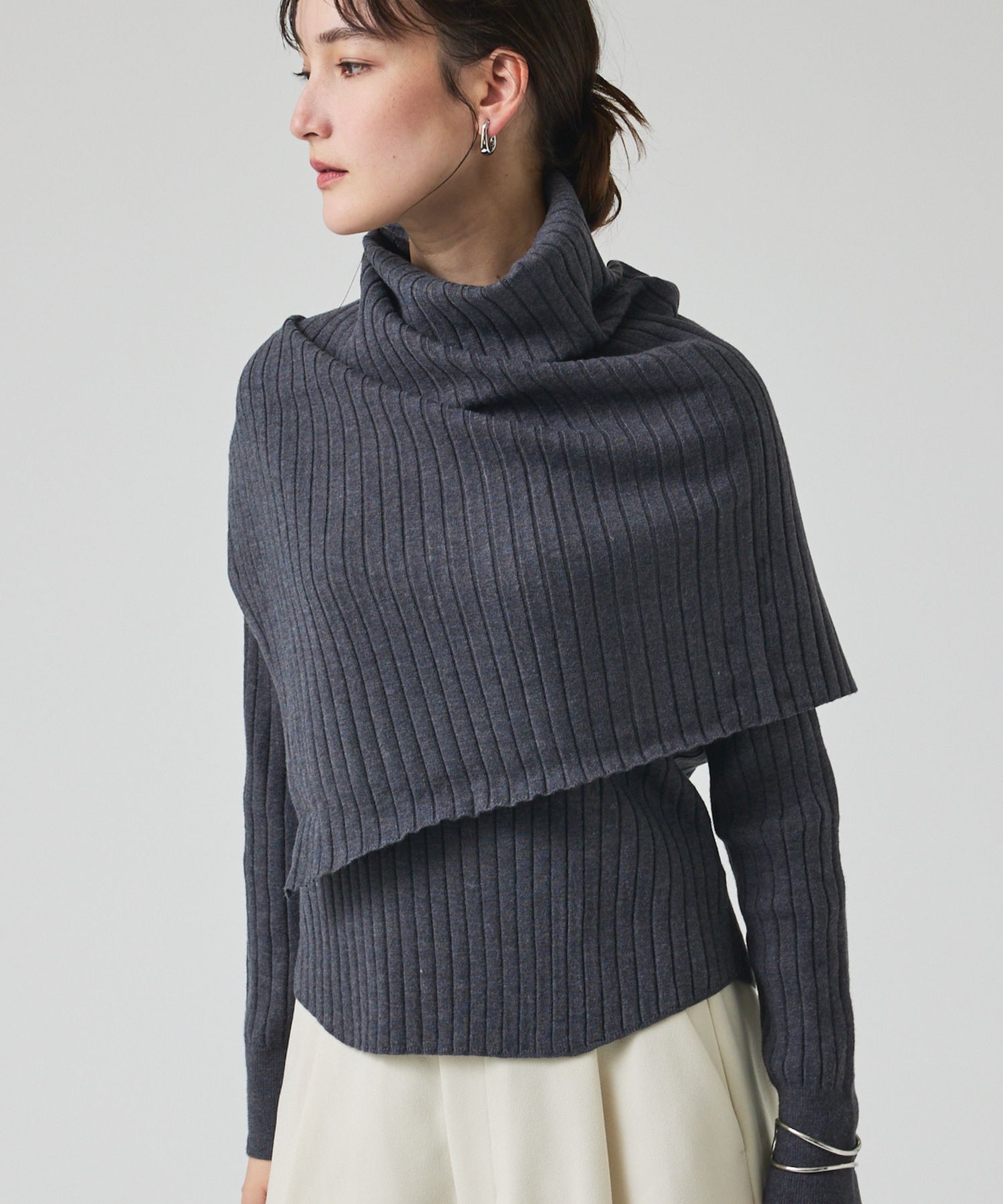 qualite「ご好評につき再入荷！【新色追加！25AW】アシメスヌードリブニット/スヌード取り」|ニット・セーター|