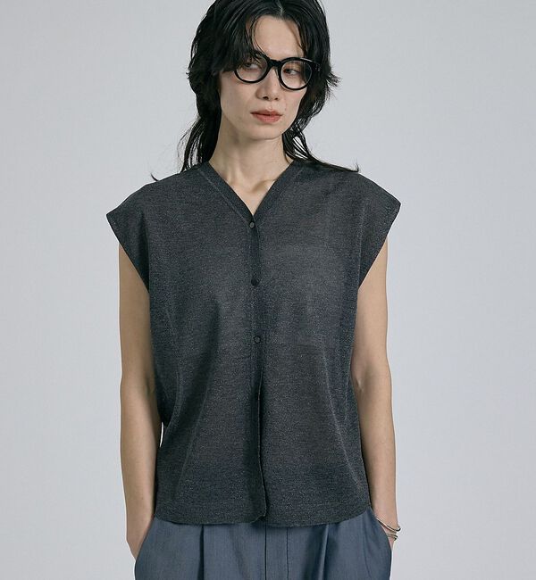 qualite「【前後着用可能！】ラメ2WAYニット」|ベスト・ジレ|チャコールグレー