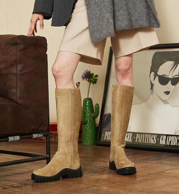 AU BANNISTER「【LAROUTE】サイドゴア ロング ブーツ」|ショートブーツ|ベージュ