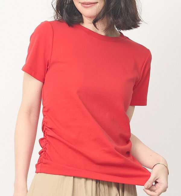 abahouse mavie「【ウエスト細見え】サイドギャザーTシャツ」|Tシャツ・カットソー|レッド