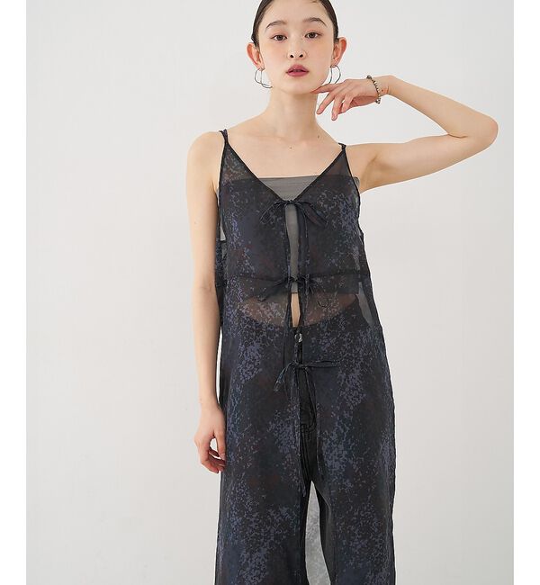 NOMINE「【前後着用可】水彩アート ニュアンス柄 2WAY シアー キャミワンピース ロン」|ワンピース|チャコールグレー